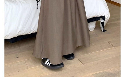 High Waist Plain Maxi A-Line Skirt