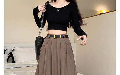 High Waist Plain Maxi A-Line Skirt