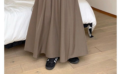 High Waist Plain Maxi A-Line Skirt