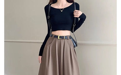 High Waist Plain Maxi A-Line Skirt