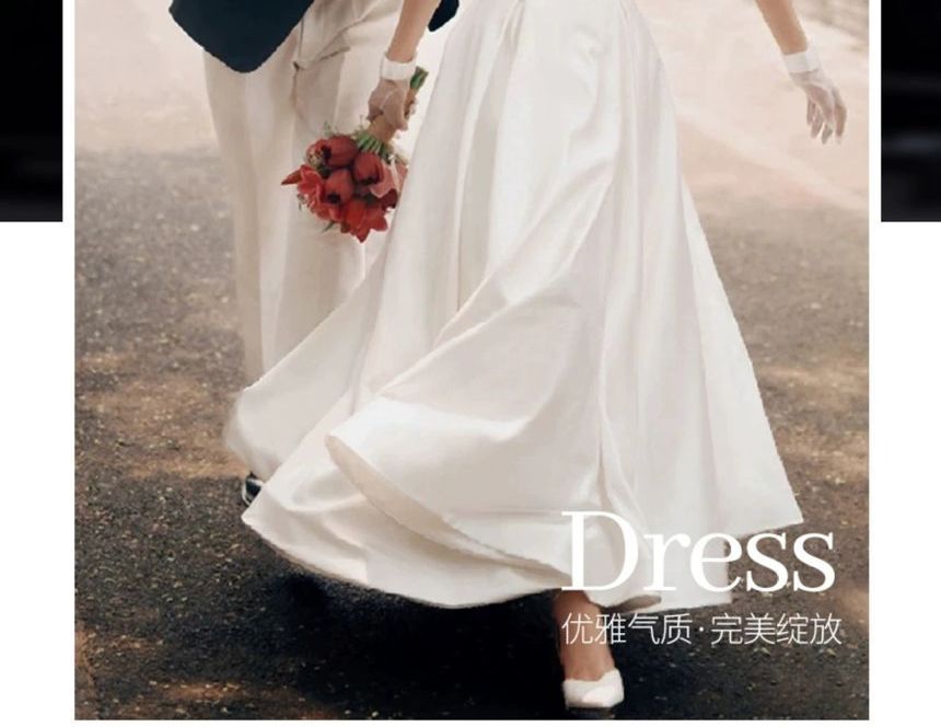 Spaghetti Strap Plain Wedding Gown