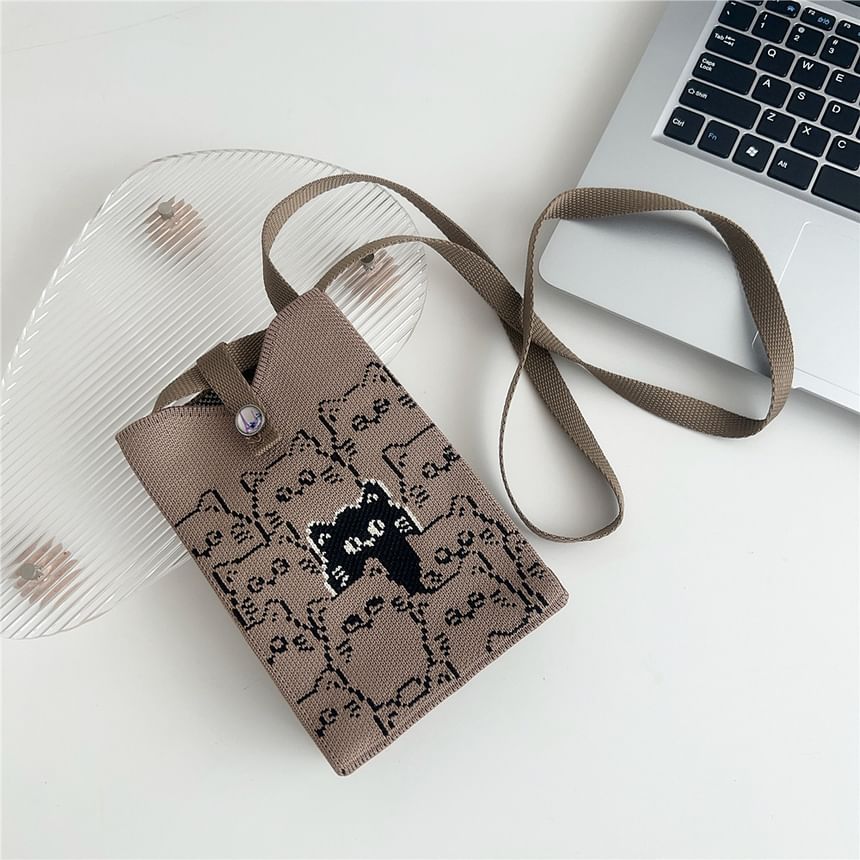 Heart Print Knit Crossbody Bag