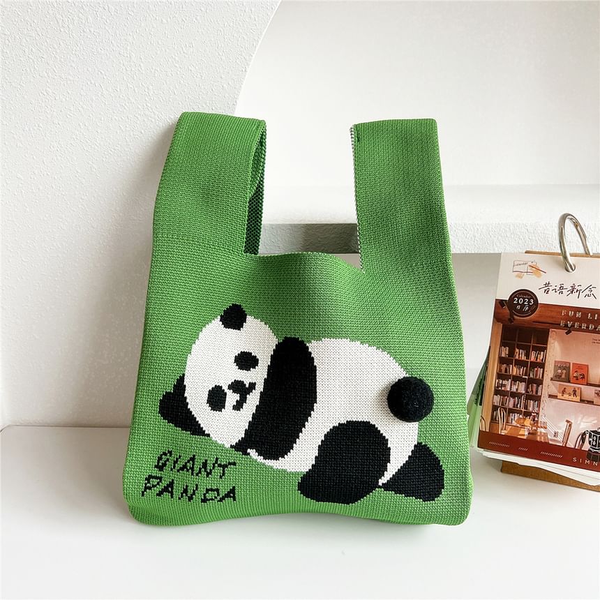 Panda Print Knit Tote Bag