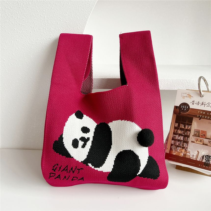 Panda Print Knit Tote Bag