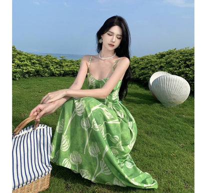 Spaghetti Strap Floral Print Midi Sundress