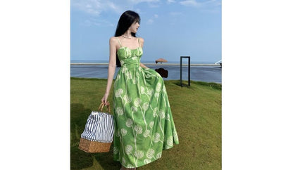 Spaghetti Strap Floral Print Midi Sundress
