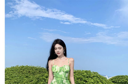 Spaghetti Strap Floral Print Midi Sundress