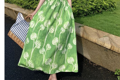 Spaghetti Strap Floral Print Midi Sundress