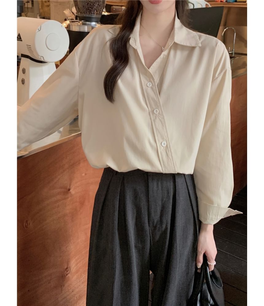 Long-Sleeve Asymmetrical Plain Shirt