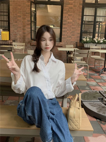 Long-Sleeve Asymmetrical Plain Shirt