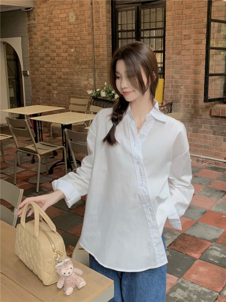 Long-Sleeve Asymmetrical Plain Shirt