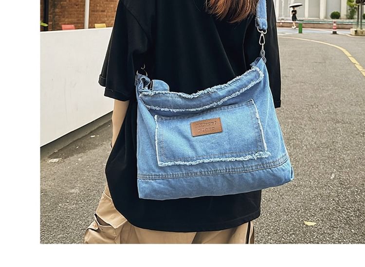 Applique Denim Crossbody Bag