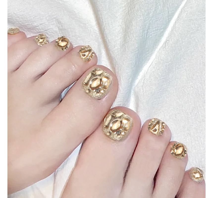 Rhinestone Faux Toe Press On Nail