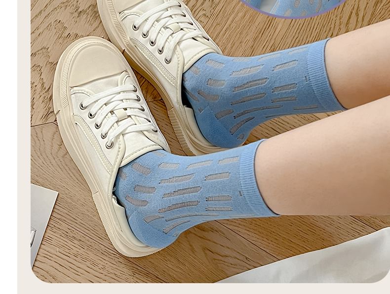 Plain Mesh Panel Socks Set