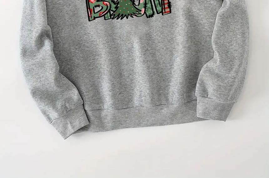 Long-Sleeve Round Neck Christmas Tree Print Pullover