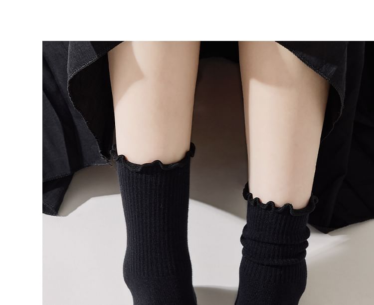 Plain Lettuce Edge Socks Set