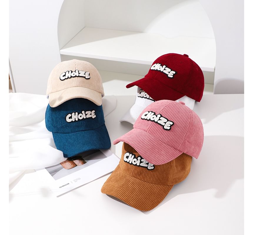 Lettering Applique Corduroy Baseball Cap