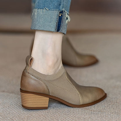 Pointed Chunky Heel Ankle Boots
