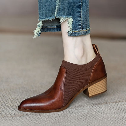 Pointed Chunky Heel Ankle Boots