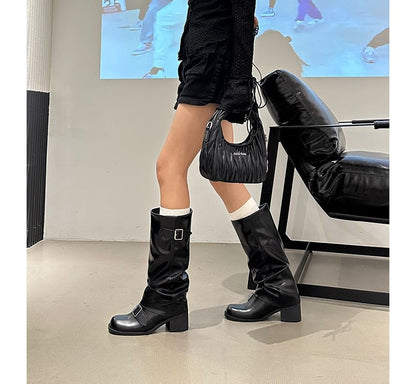 Buckled Chunky Heel Tall Boots