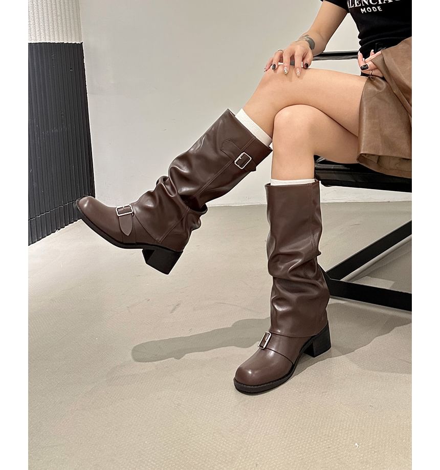 Buckled Chunky Heel Tall Boots
