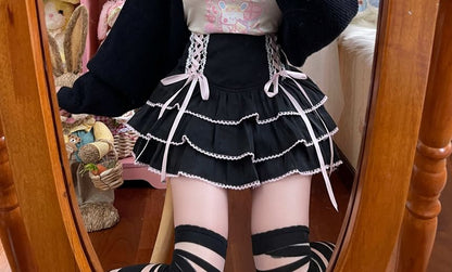 High Rise Plain Mini Tiered Skirt