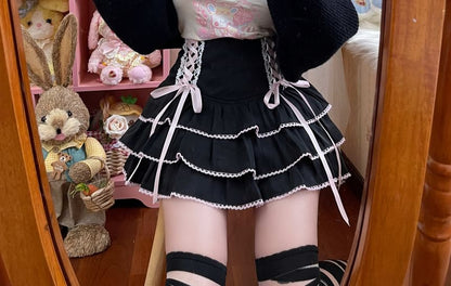 High Rise Plain Mini Tiered Skirt