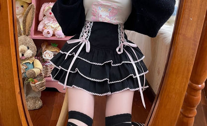 High Rise Plain Mini Tiered Skirt