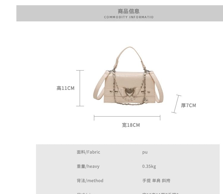 Croc Grain Heart Buckled Flap Crossbody Bag