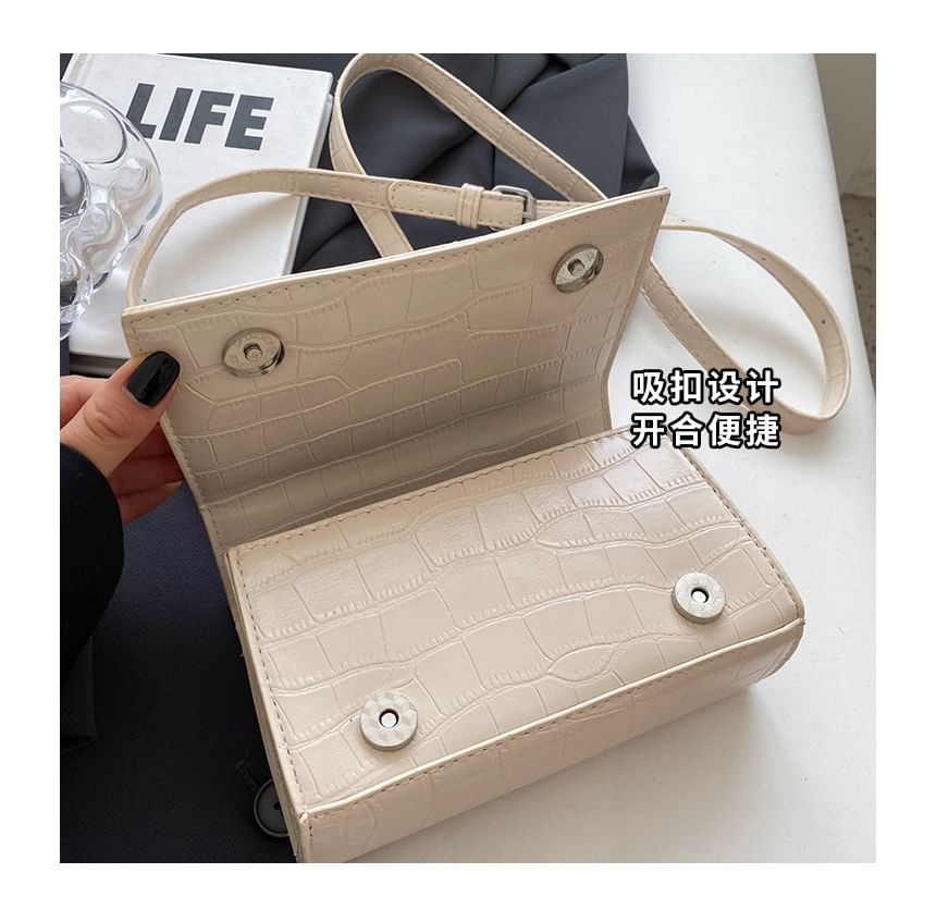 Croc Grain Heart Buckled Flap Crossbody Bag