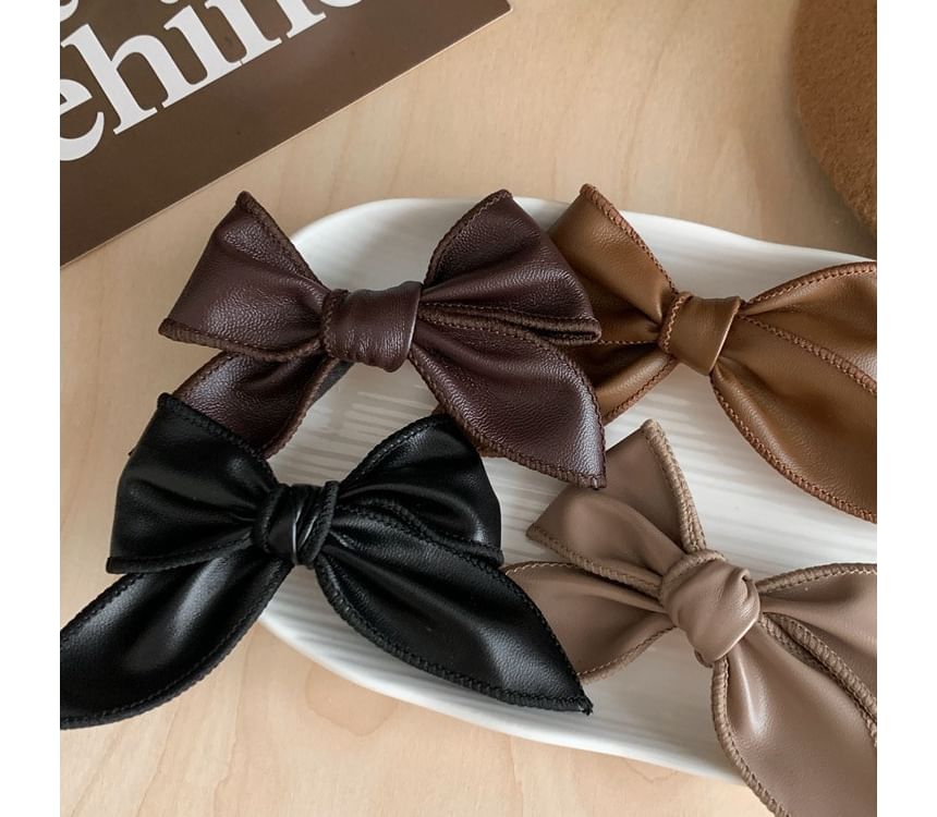 Bow Faux Leather Hair Clip