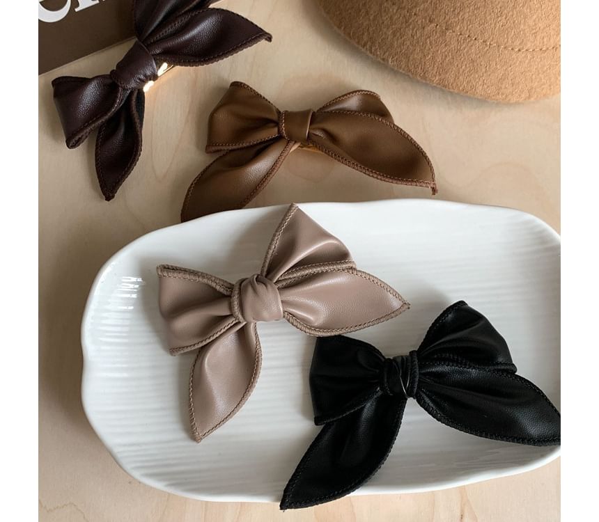 Bow Faux Leather Hair Clip