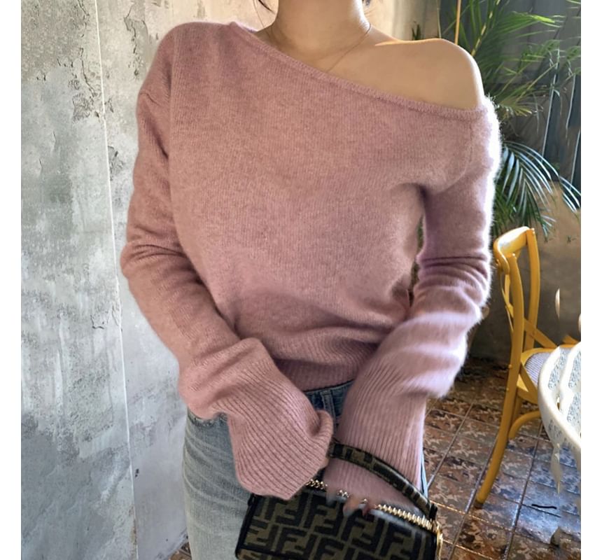 One-Shoulder Plain Sweater