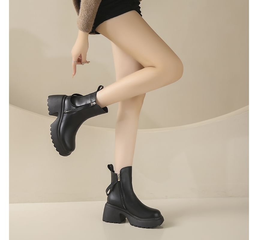 Faux Leather Platform Chunky Heel Short Boots