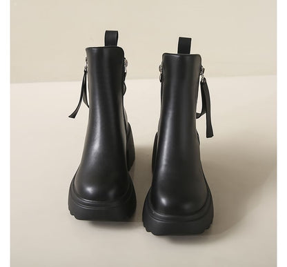 Faux Leather Platform Chunky Heel Short Boots
