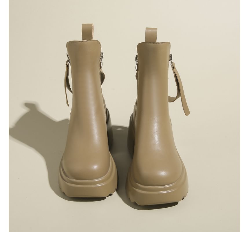 Faux Leather Platform Chunky Heel Short Boots