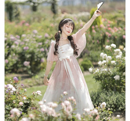 Lolita Kurzärmliges Midikleid in A-Linie mit quadratischem Ausschnitt und zweifarbigem Druck