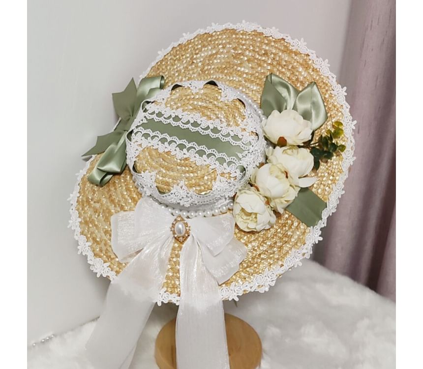 Lolita Lace Trim Straw Hat