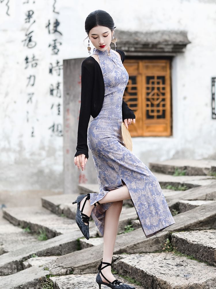 Halter Neck Floral Midi Qipao