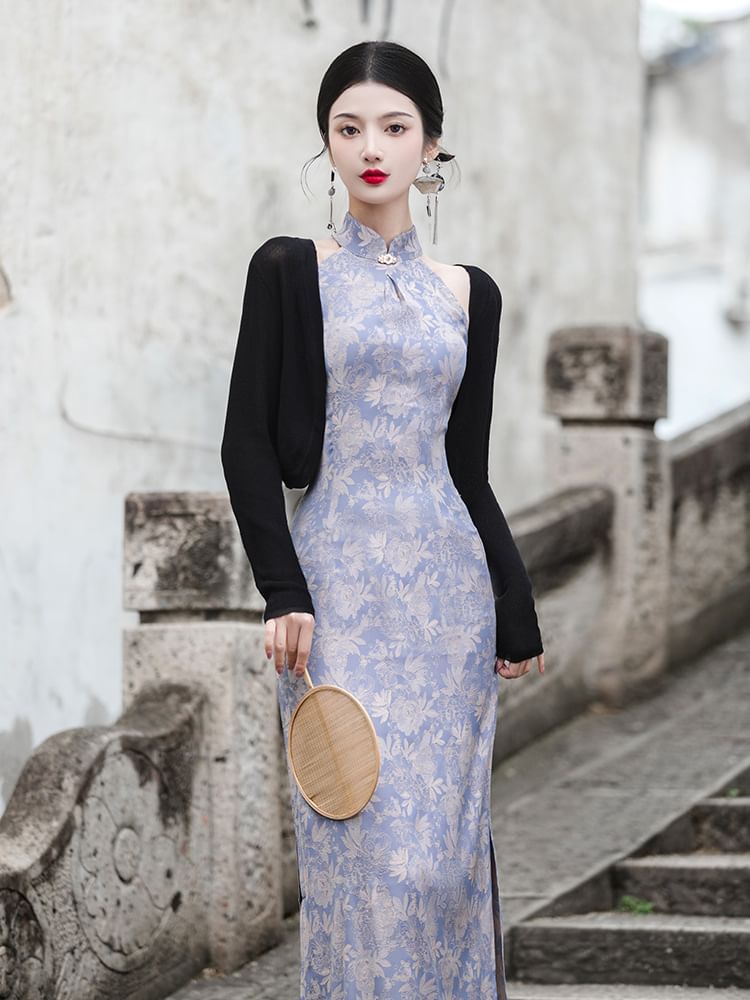 Halter Neck Floral Midi Qipao