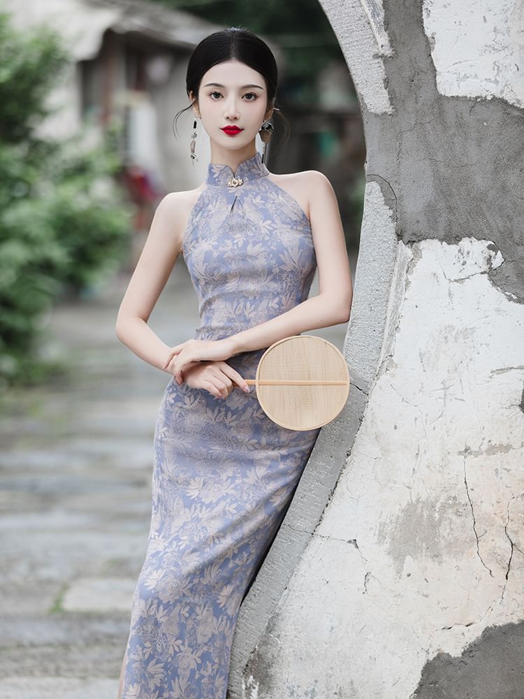 Halter Neck Floral Midi Qipao