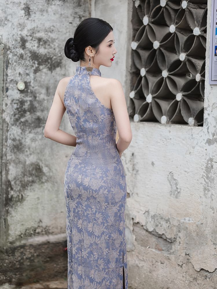 Halter Neck Floral Midi Qipao