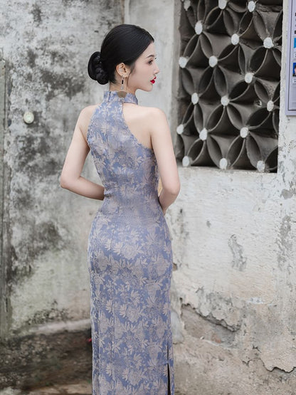 Halter Neck Floral Midi Qipao