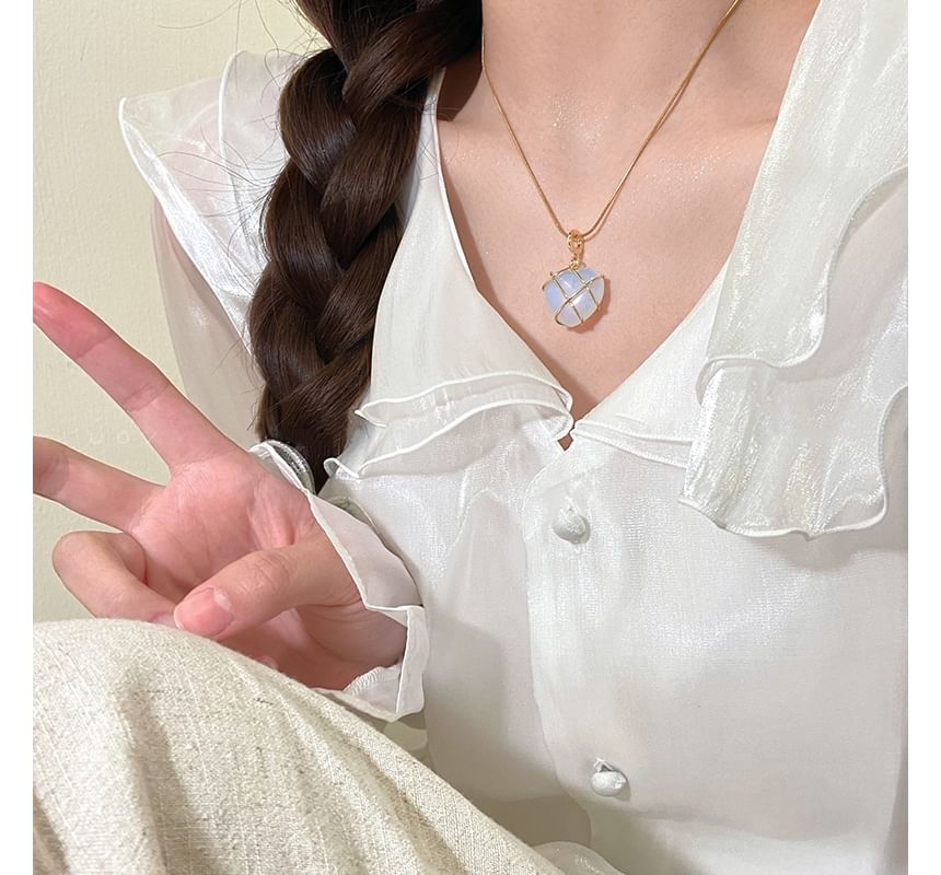 Heart Moonstone Pendant Alloy Necklace