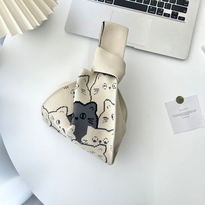 Cat Print Knit Tote Bag