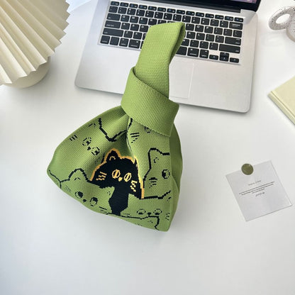 Cat Print Knit Tote Bag