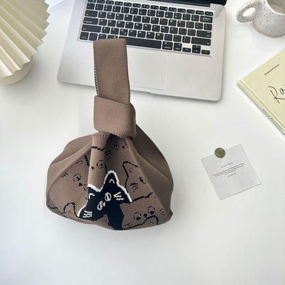 Cat Print Knit Tote Bag