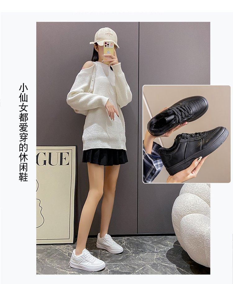 Platform Plain Panel Fleece-Lined Sneakers