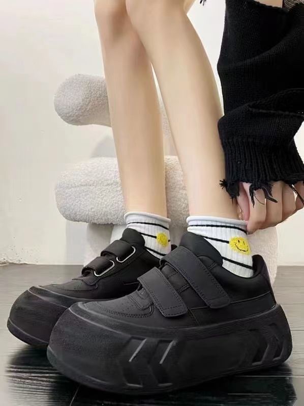 Platform Plain Panel Faux Leather Sneakers