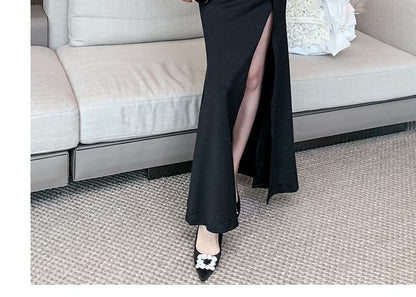 One-Shoulder Plain Caged Shirred Slit Bodycon Cocktail Dress